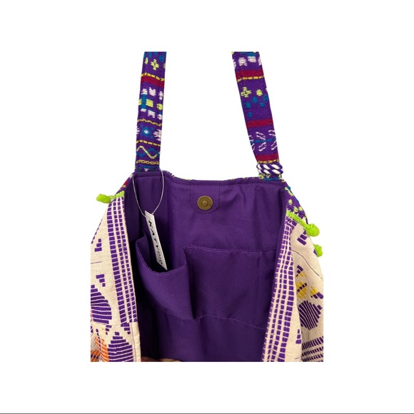 Purple/Lime Tote Bag w/ pom pom - Picture 5 of 5